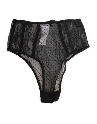 Black Lace Polka Dot Mesh High Waist Underwear