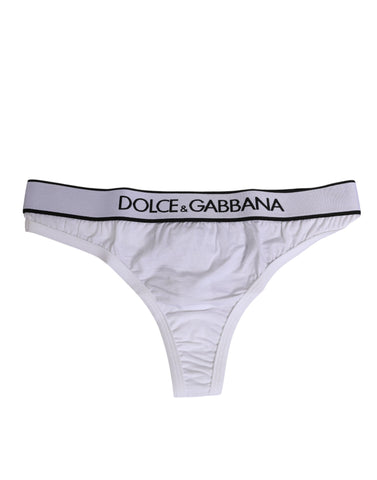 White Logo Waistband Modal Cotton Thong  Underwear
