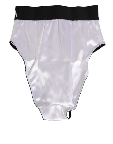 White Satin High-Waist Black Logo Women Underwear