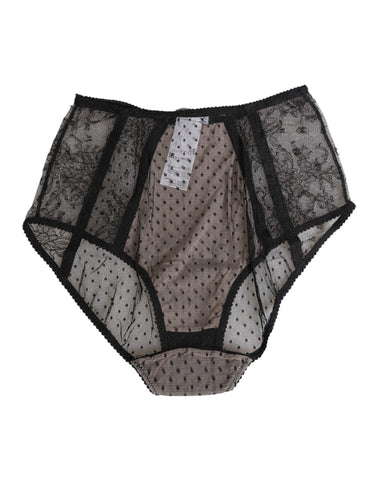 Black Sheer Polka Dot Lace High Waist Underwear