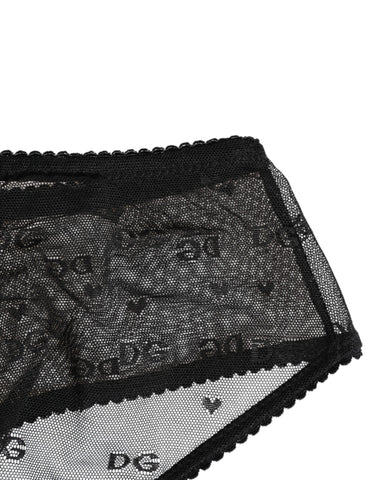 Black Sheer Mesh Lace Polka Dot Logo Underwear