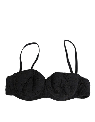 Black Polyester Embroidered Underwire Bra Underwear