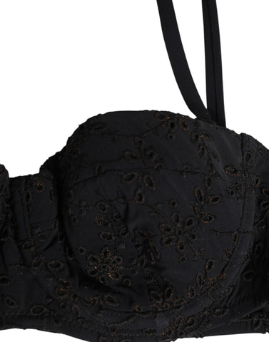 Black Polyester Embroidered Underwire Bra Underwear