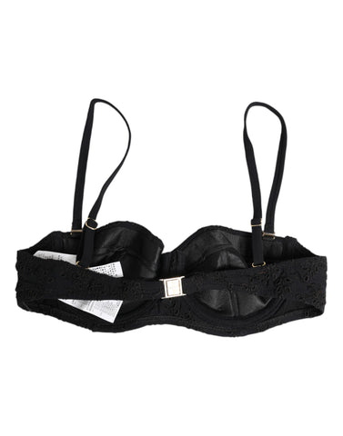 Black Polyester Embroidered Underwire Bra Underwear