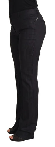 Black Stripes Mid Waist Trouser Pants