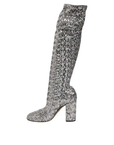 Shoes Silver Sequins Glitter High Heel Boot Shoes