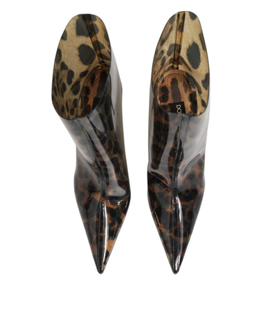 Leopard Print PVC Pointed Toe Boots Shoes