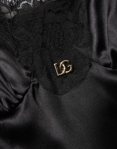 Black Silk Blend Lace Trim Sleeveless Mini Dress