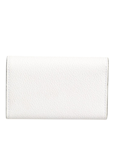 White Leather Card Case Holder Wallet Gold Logo Plate  Key Holder