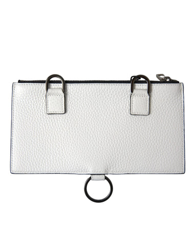 White Calfskin Leather Large Crossbody Card Holder Wallet