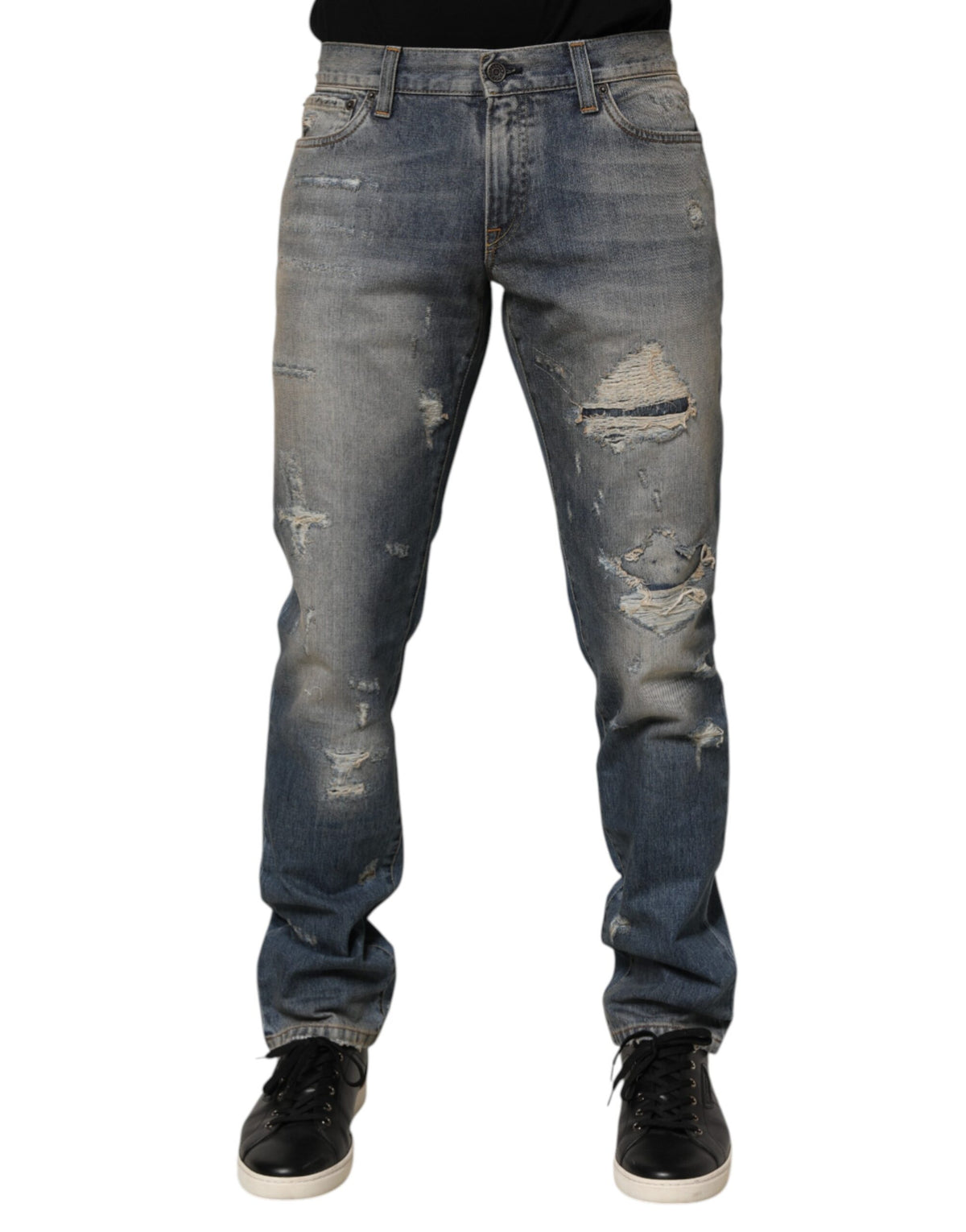 Blue Distressed Denim Slim Fit Pants Jeans