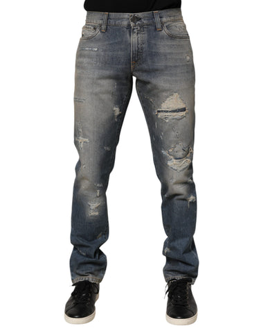 Blue Distressed Denim Slim Fit Pants Jeans