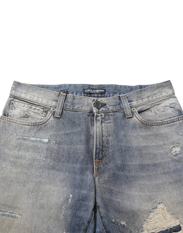 Blue Distressed Denim Slim Fit Pants Jeans