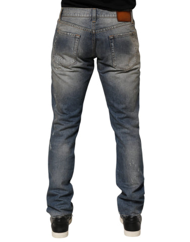Blue Distressed Denim Slim Fit Pants Jeans