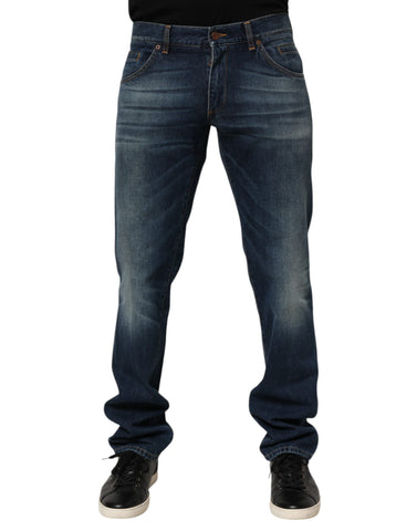 Dark Blue Washed Cotton Skinny Men Denim Jeans