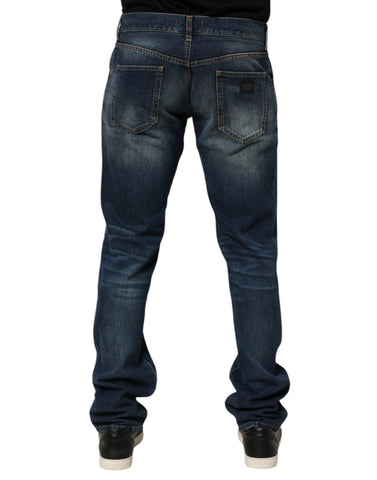 Dark Blue Washed Cotton Skinny Men Denim Jeans