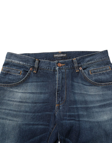 Dark Blue Washed Cotton Skinny Men Denim Jeans