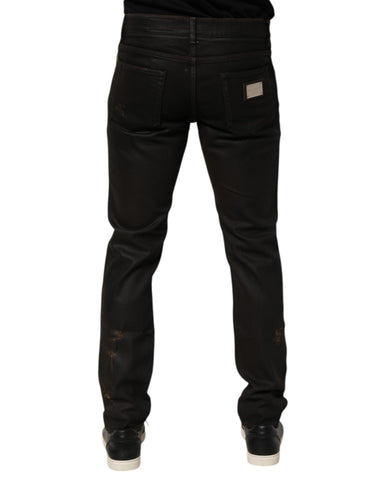 Dark Brown Tattered Cotton Skinny Denim Jeans