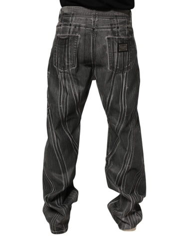 Black Grey Graphic Print Denim Pants Jeans