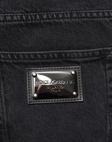 Black Cotton Logo Men Mid Waist Denim Jeans