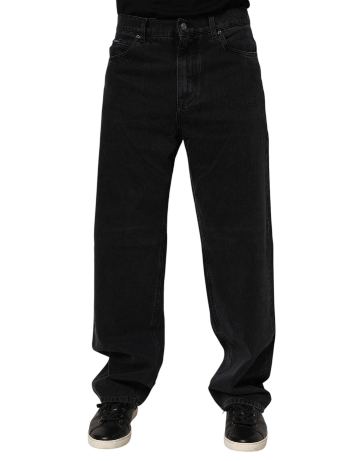 Black Cotton Logo Men Mid Waist Denim Jeans