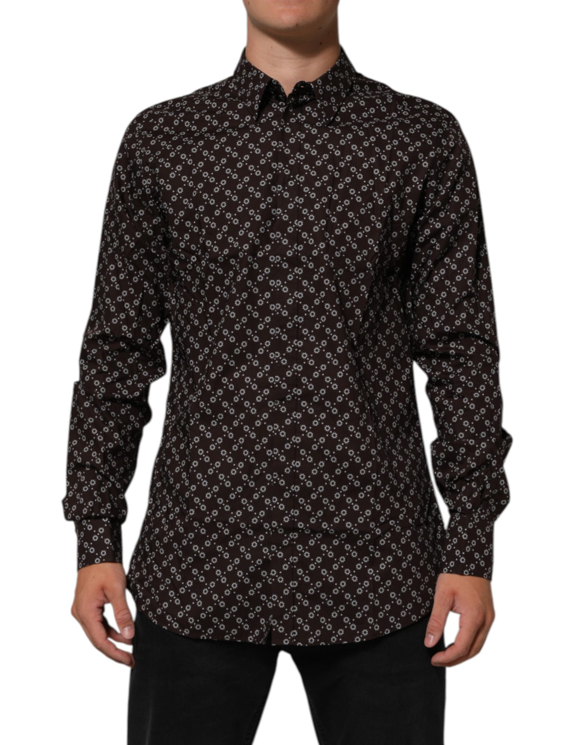 BrownFloral Collared GOLD Formal Dress Shirt
