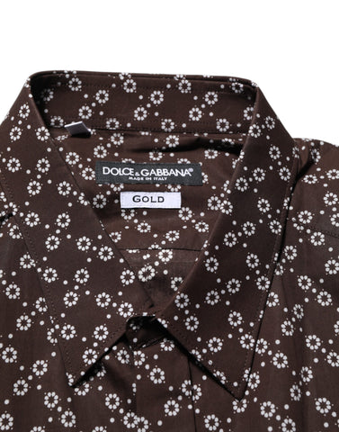 BrownFloral Collared GOLD Formal Dress Shirt