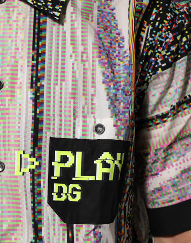 Wielokolorowa, graficzna, casualowa koszula z kołnierzykiem