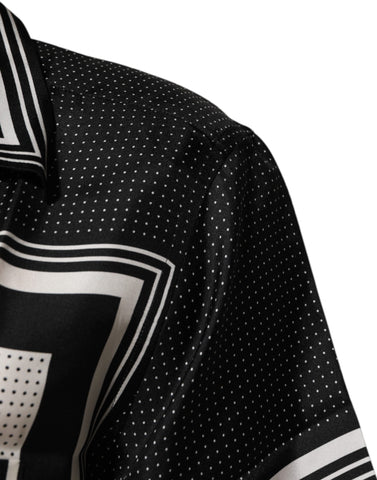 Black White StripeDot Print Casual Polo Shirt