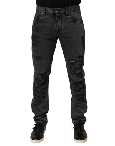 Black Tattered Skinny Cotton Men Denim Jeans