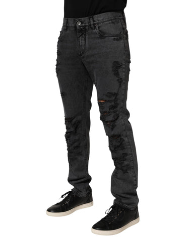 Black Tattered Skinny Cotton Men Denim Jeans