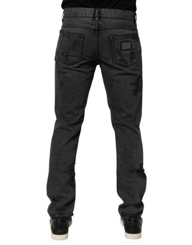 Black Tattered Skinny Cotton Men Denim Jeans