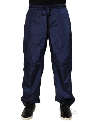 Blue Nylon Straight Jogger Sweatpants Pants