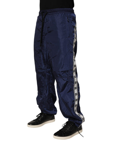 Blue Nylon Straight Jogger Sweatpants Pants