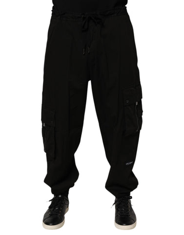 Black Cotton Cargo Jogger Sweatpants Pants