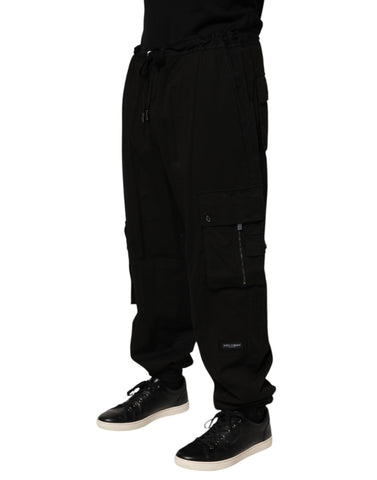 Black Cotton Cargo Jogger Sweatpants Pants