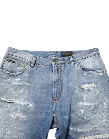 Blue Distressed Ripped Denim Trouser Jeans