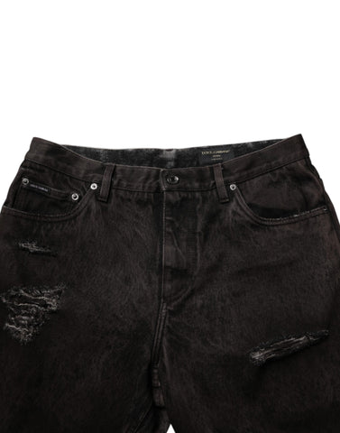 Black Cotton Tattered Denim Men Bermuda Short
