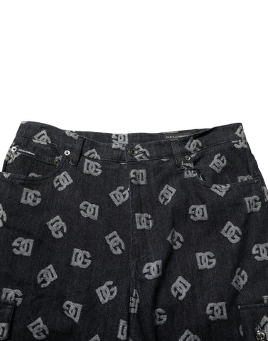 Black Monogram Denim Cargo Men Bermuda Short
