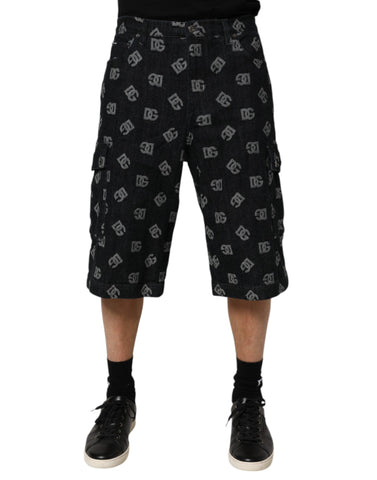 Black Monogram Denim Cargo Men Bermuda Short
