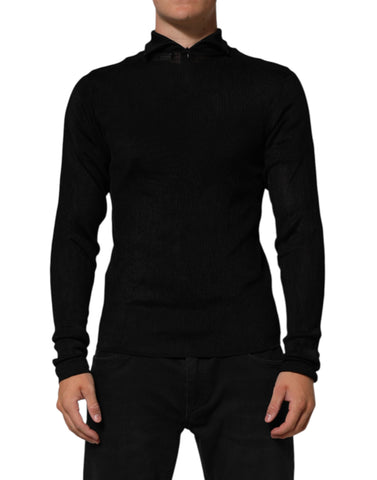 Black Viscose Turtle Neck Pullover Sweater