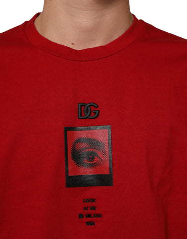 Red Logo Eye Print Cotton Short Sleeve T-shirt