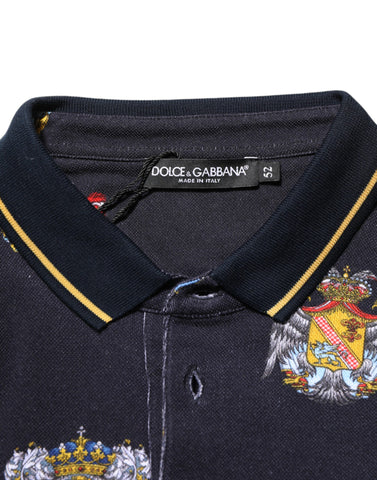 Blue Heraldic Crest Print Polo Shirt T-shirt