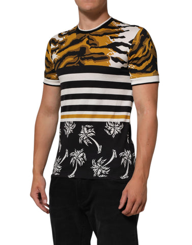 Multicolor Leopard Palm Leaf Men Crew Neck T-shirt
