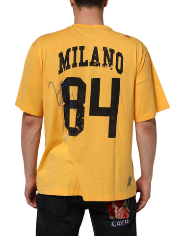 Żółty T-shirt Secret Graden Floral z bawełny z okrągłym dekoltem