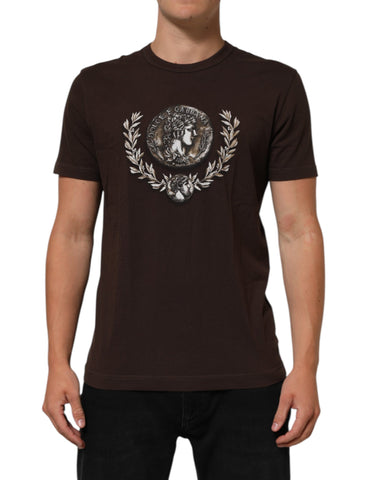 Brown Coin Laurel Print Men Crew Neck T-shirt