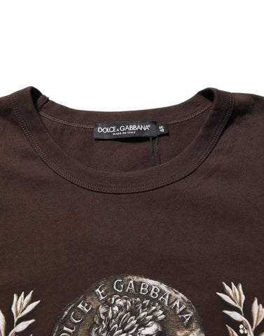 Brown Coin Laurel Print Men Crew Neck T-shirt