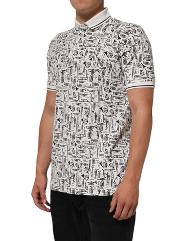 White Musical Print Collared Polo T-shirt