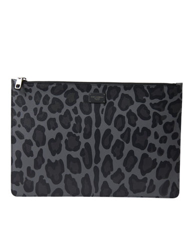 Multicolor Leopard Jacquard Logo Plaque Document Briefcase Bag