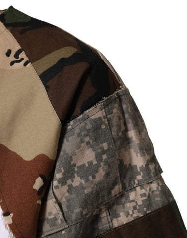 Biała bawełniana koszulka męska w kamuflażu Patckwork